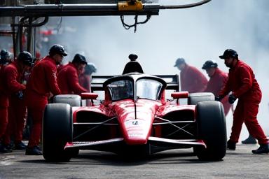 Pit crew working efficiently during a race