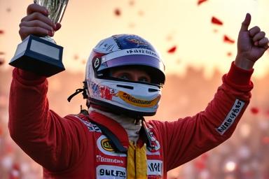 Driver celebrating on podium